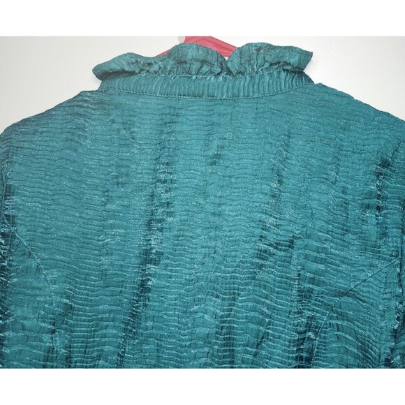 Drapers & Damons Top Women PM Petite Green Blouse Ruffled Buttons Crinkle - Picture 6 of 9